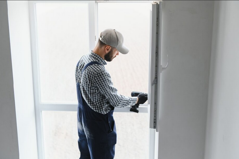 A man installing a noise reduction window.