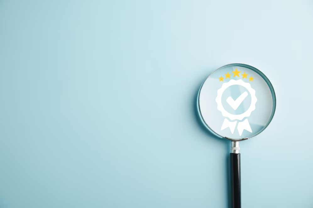 Certification icon illustrated with a magnifying glass, highlighting the importance of energy-efficient window certifications.