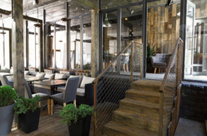 The interior of a modern and elegant commercial space, representing the best materials for commercial windows and doors.