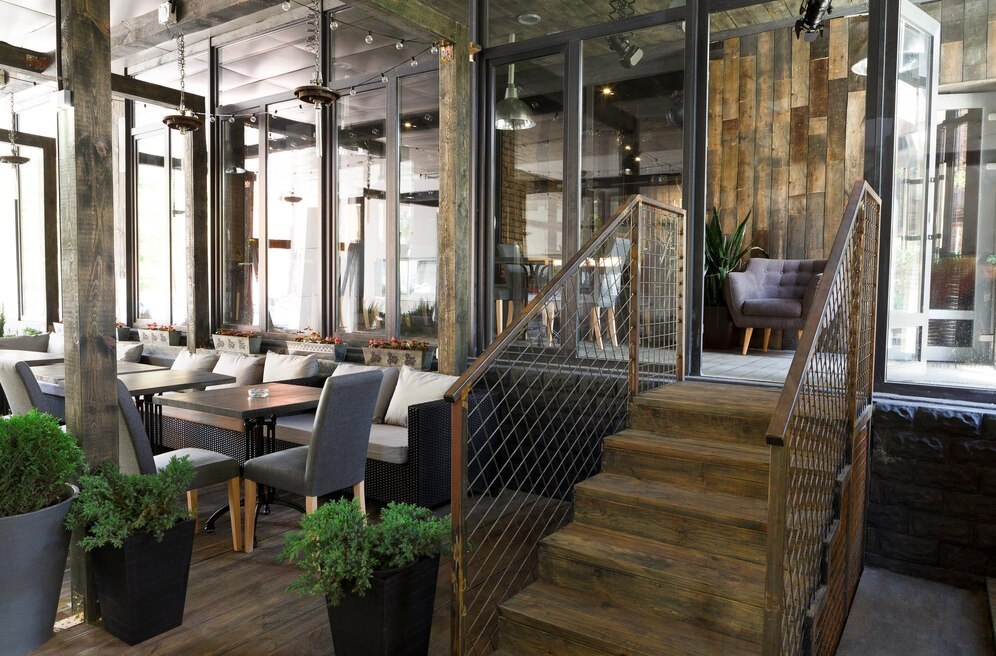 The interior of a modern and elegant commercial space, representing the best materials for commercial windows and doors.