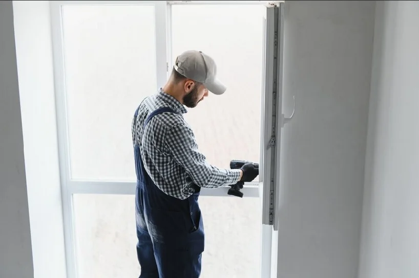 A man installing a noise reduction window.