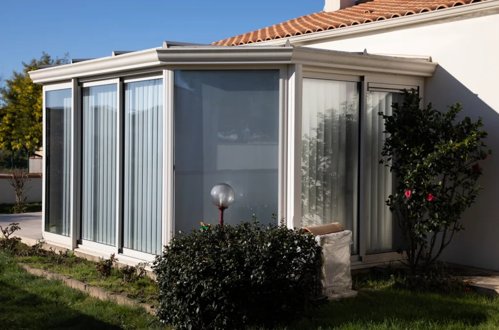 Insulated doors and windows in the garden of a house.
