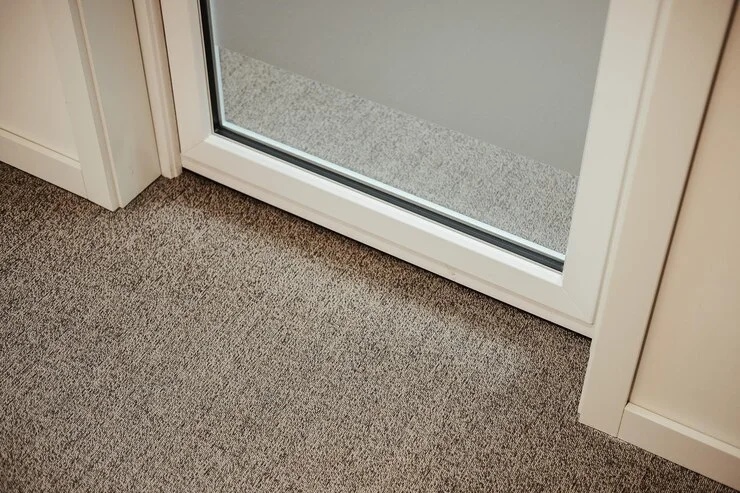 Carpet and a closed door, representing the importance of soundproof windows and doors and other elements to reduce noise pollution.