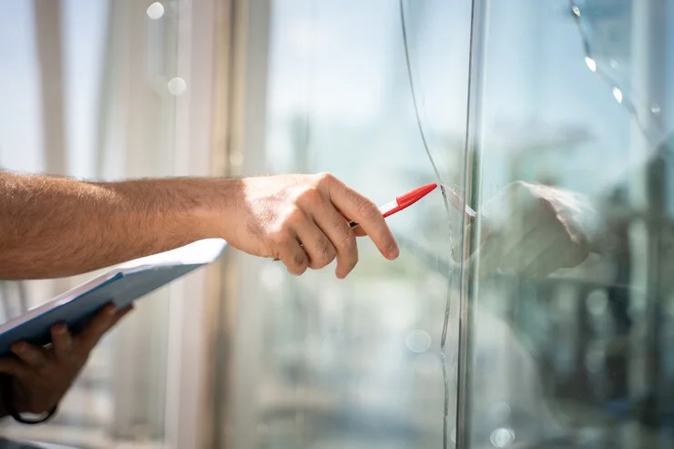 A man checking a broken window in a house, reinforcing the importance of window and door maintenance tips to prevent these problems.
