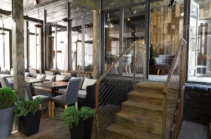 The interior of a modern and elegant commercial space, representing the best materials for commercial windows and doors.